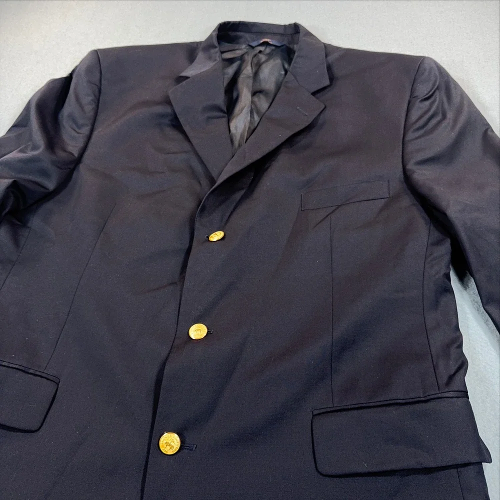Brooks Brothers 346 Mens Navy Wool 3 Button Blazer Gold Buttons 48L